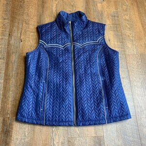Women''s Adiktd Blue Quilted Embroidered Zip Up Vest XL